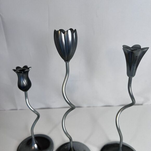 Partylite Trio of Dancing Flowers Slim Candle Holder Sticks Silver Metal-Retired - Picture 5 of 15